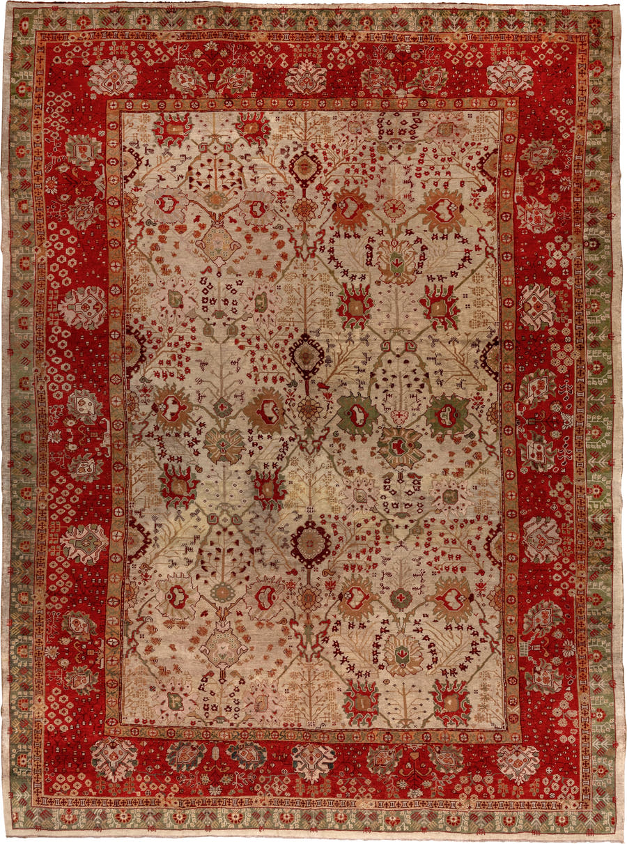 8' x 12' one-of-a-kind handmade vintage Kilim large size rug. Color palette: ivory, red, sage, camel, rust, taupe, burgundy