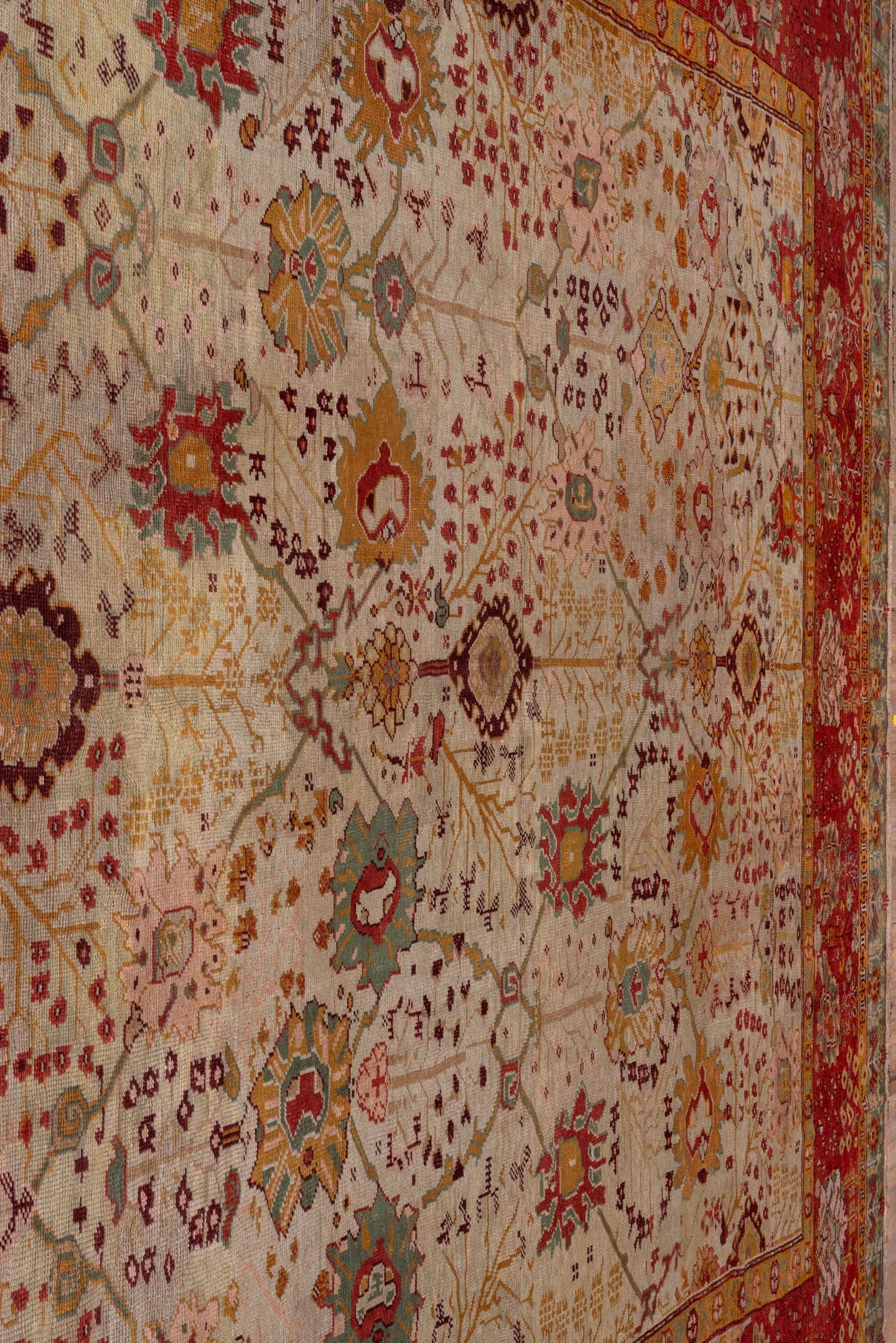 8' x 12' one-of-a-kind handmade vintage Kilim large size rug. Color palette: ivory, red, sage, camel, rust, taupe, burgundy