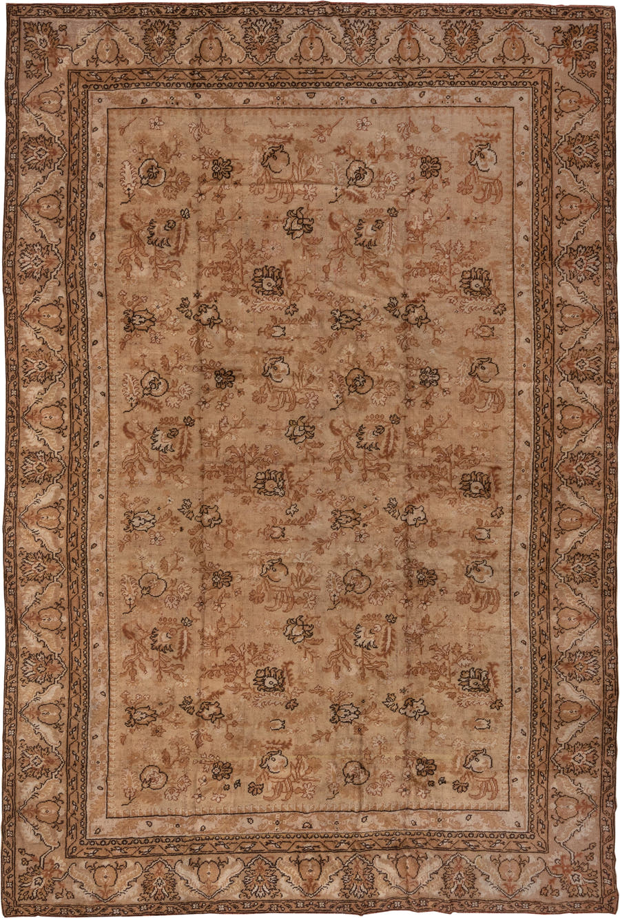 4' x 12' one-of-a-kind handmade vintage Tulu runner rug. Color palette: camel, taupe, ivory, sienna, brown, sand, beige