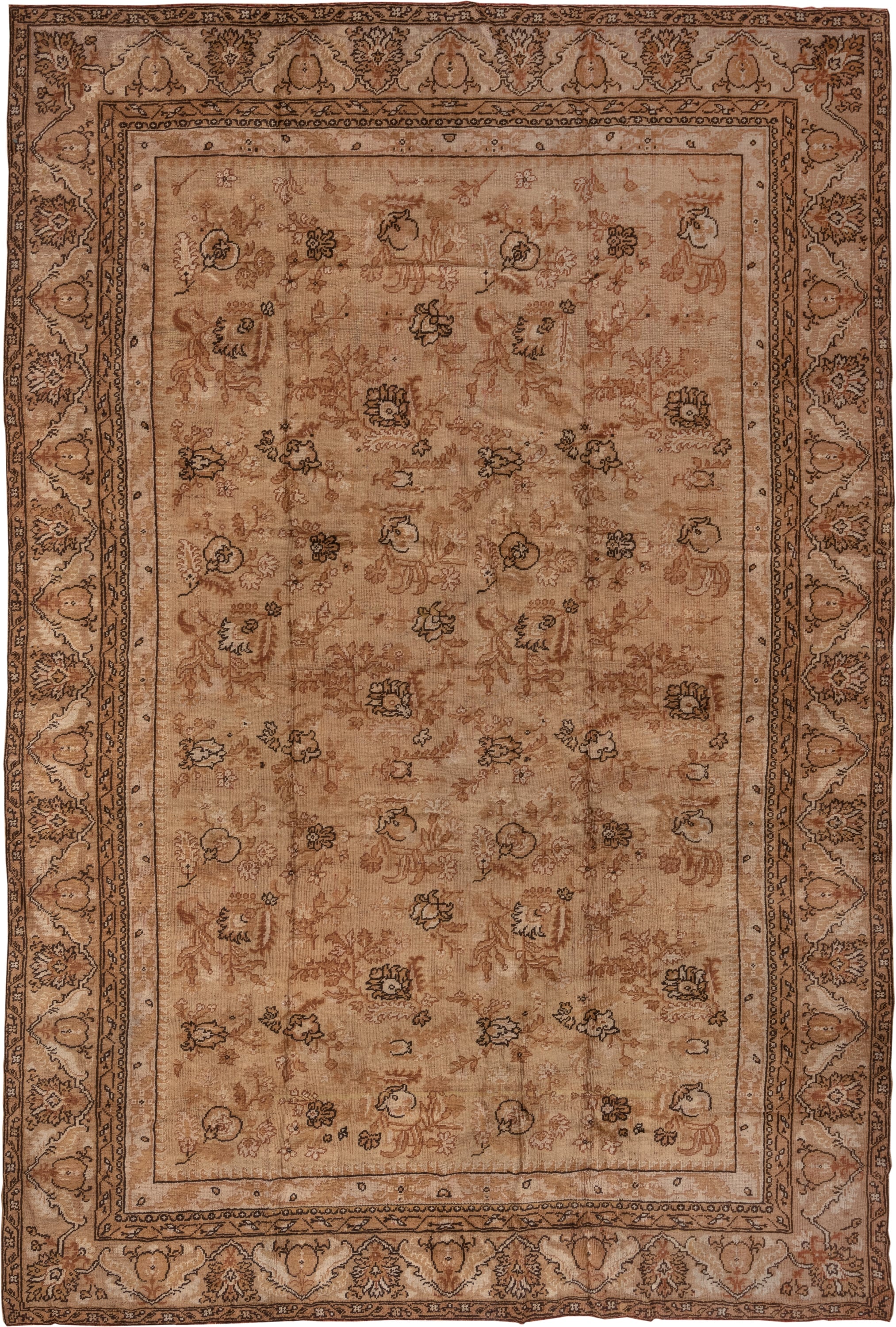 4' x 12' one-of-a-kind handmade vintage Tulu runner rug. Color palette: camel, taupe, ivory, sienna, brown, sand, beige