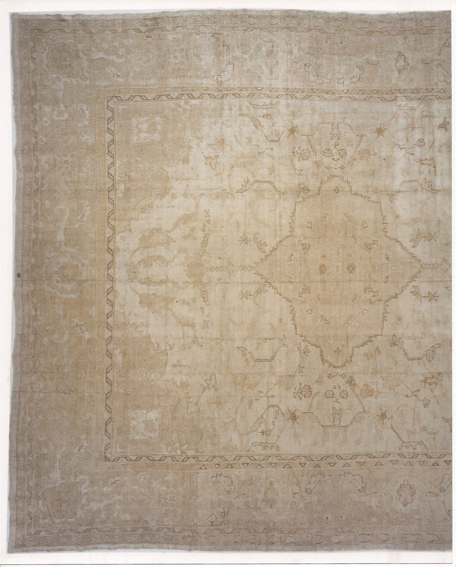 11' x 14' one-of-a-kind handmade vintage Kilim oversize rug. Color palette: ivory, taupe, beige, sand, camel, gray