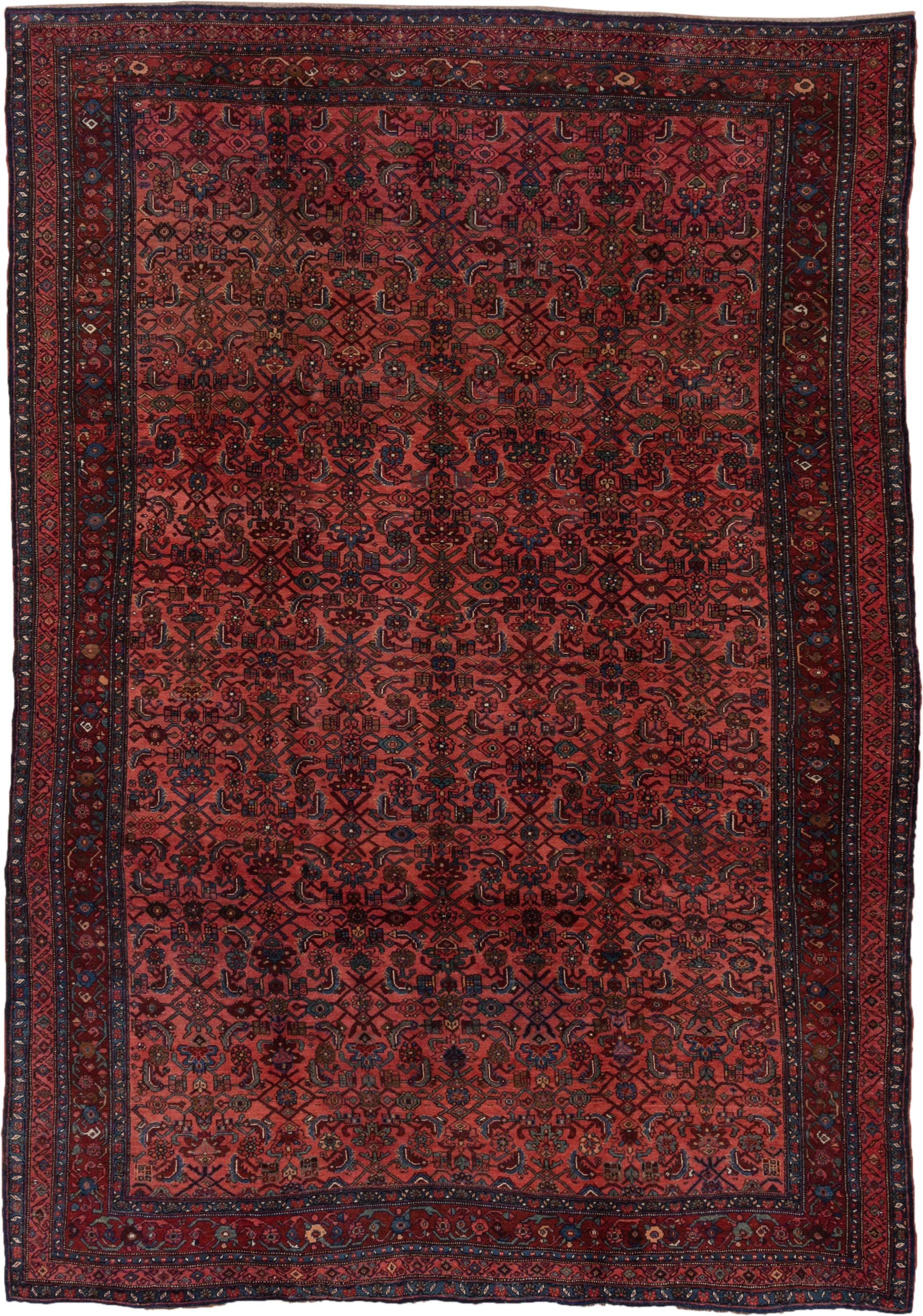 13' x 17' one-of-a-kind handmade vintage Oushak oversize rug. Color palette: terracotta, navy, rust, burgundy, ivory, slate