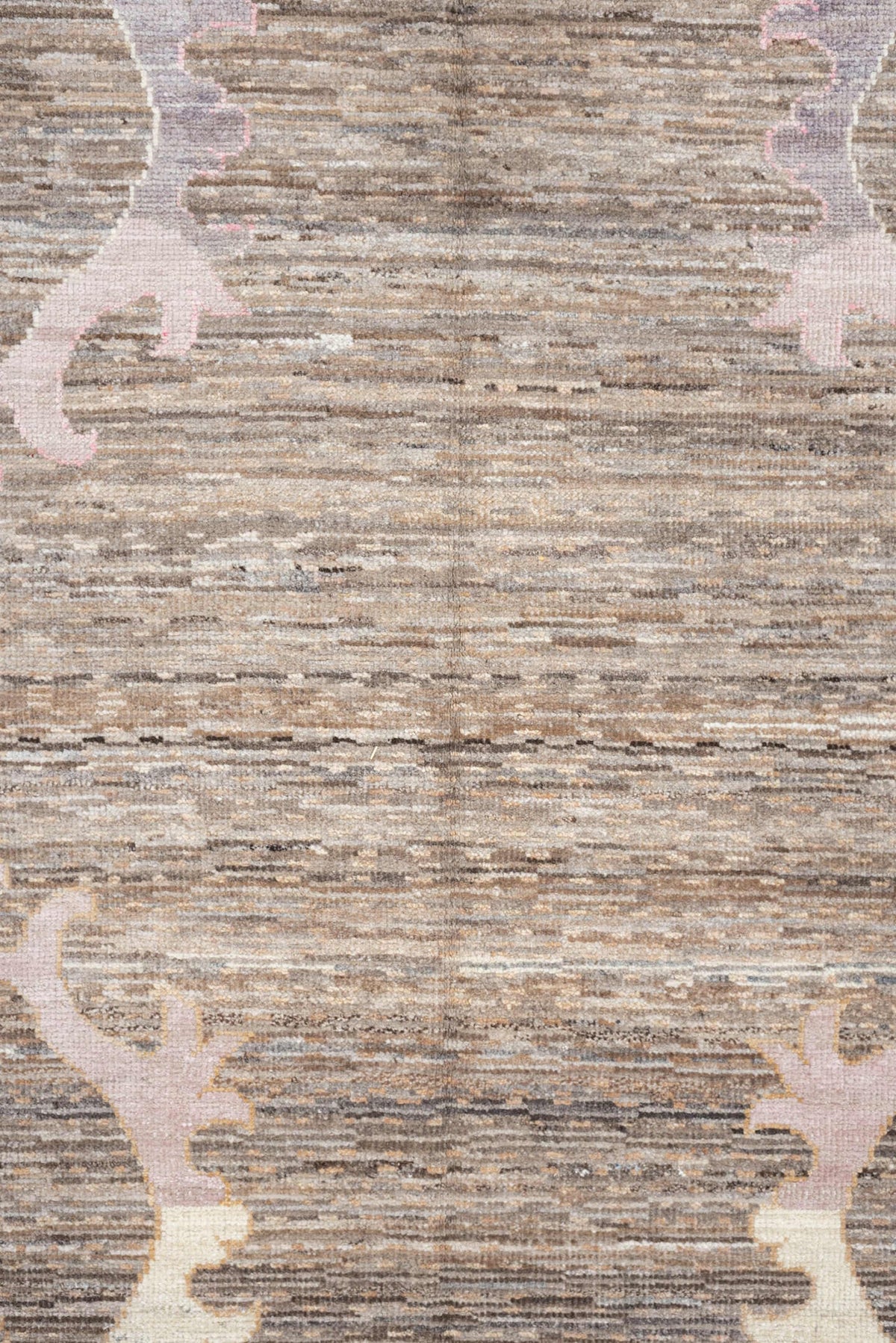 8' x 12' one-of-a-kind handmade vintage Oushak large size rug. Color palette: taupe, ivory, blush pink, lavender, brown