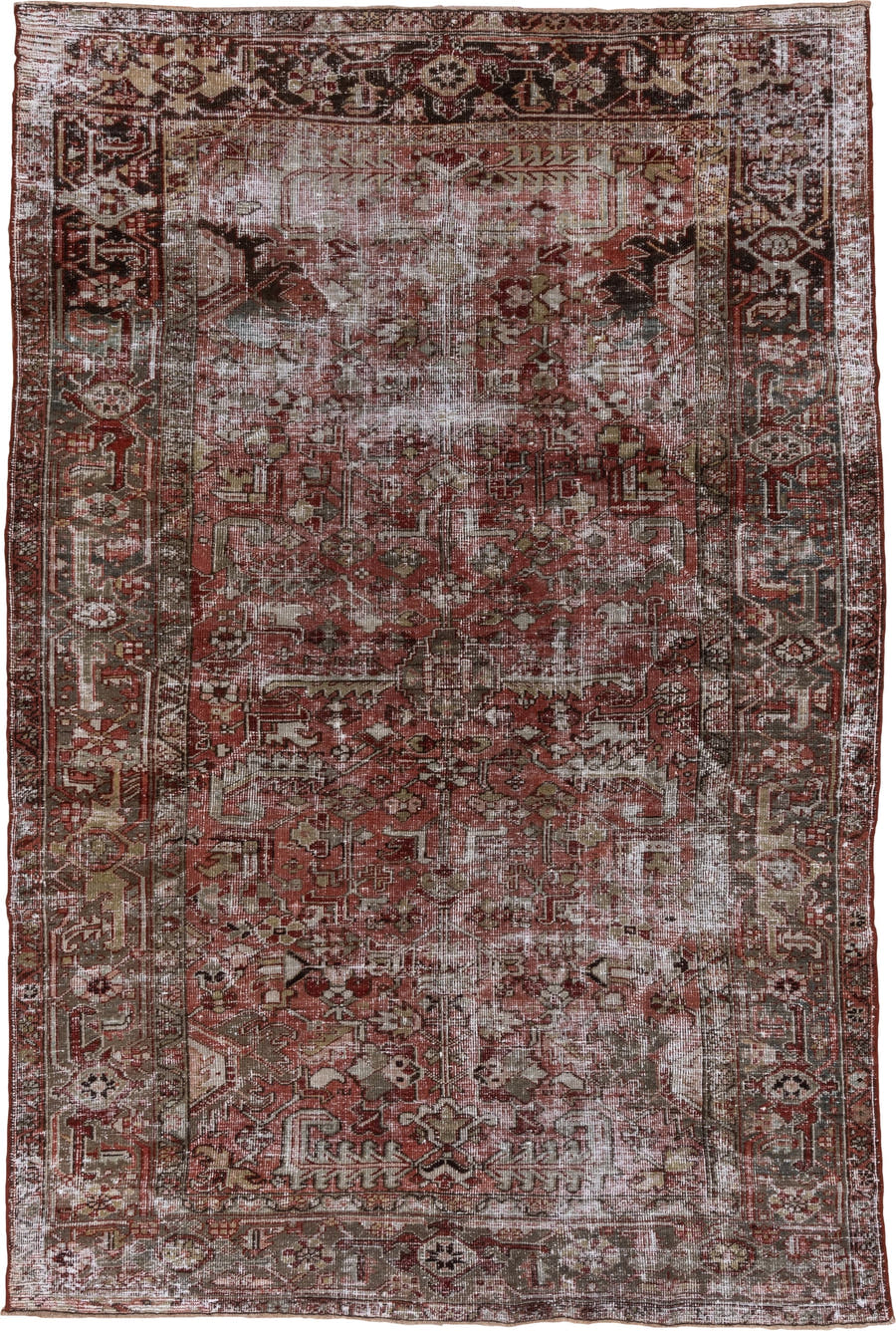 13' x 15' one-of-a-kind handmade vintage Kilim oversize rug. Color palette: terracotta, rose, olive, ivory, charcoal, taupe