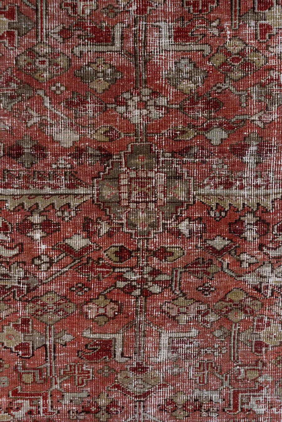 13' x 15' one-of-a-kind handmade vintage Kilim oversize rug. Color palette: terracotta, rose, olive, ivory, charcoal, taupe
