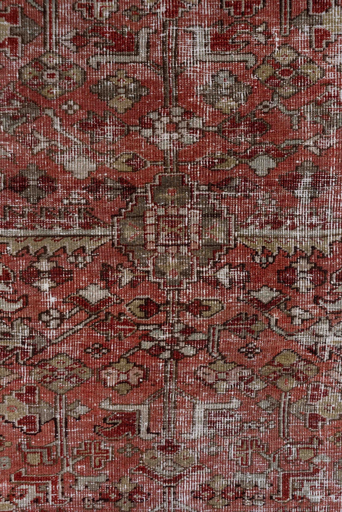 13' x 15' one-of-a-kind handmade vintage Kilim oversize rug. Color palette: terracotta, rose, olive, ivory, charcoal, taupe