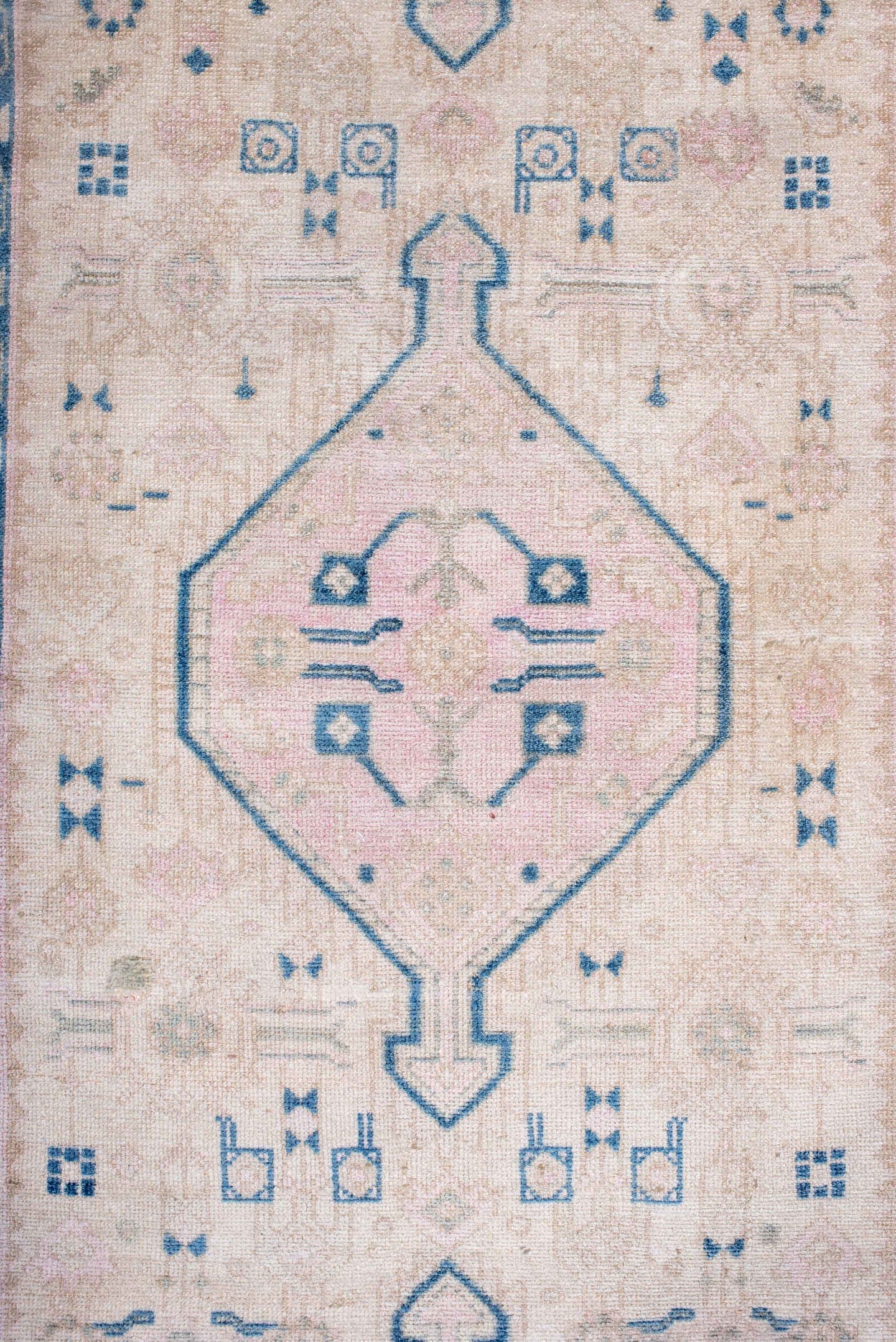 2' x 9' one-of-a-kind handmade antique Hamadan runner rug. Color palette: ivory, sky blue, blush, taupe, pale pink