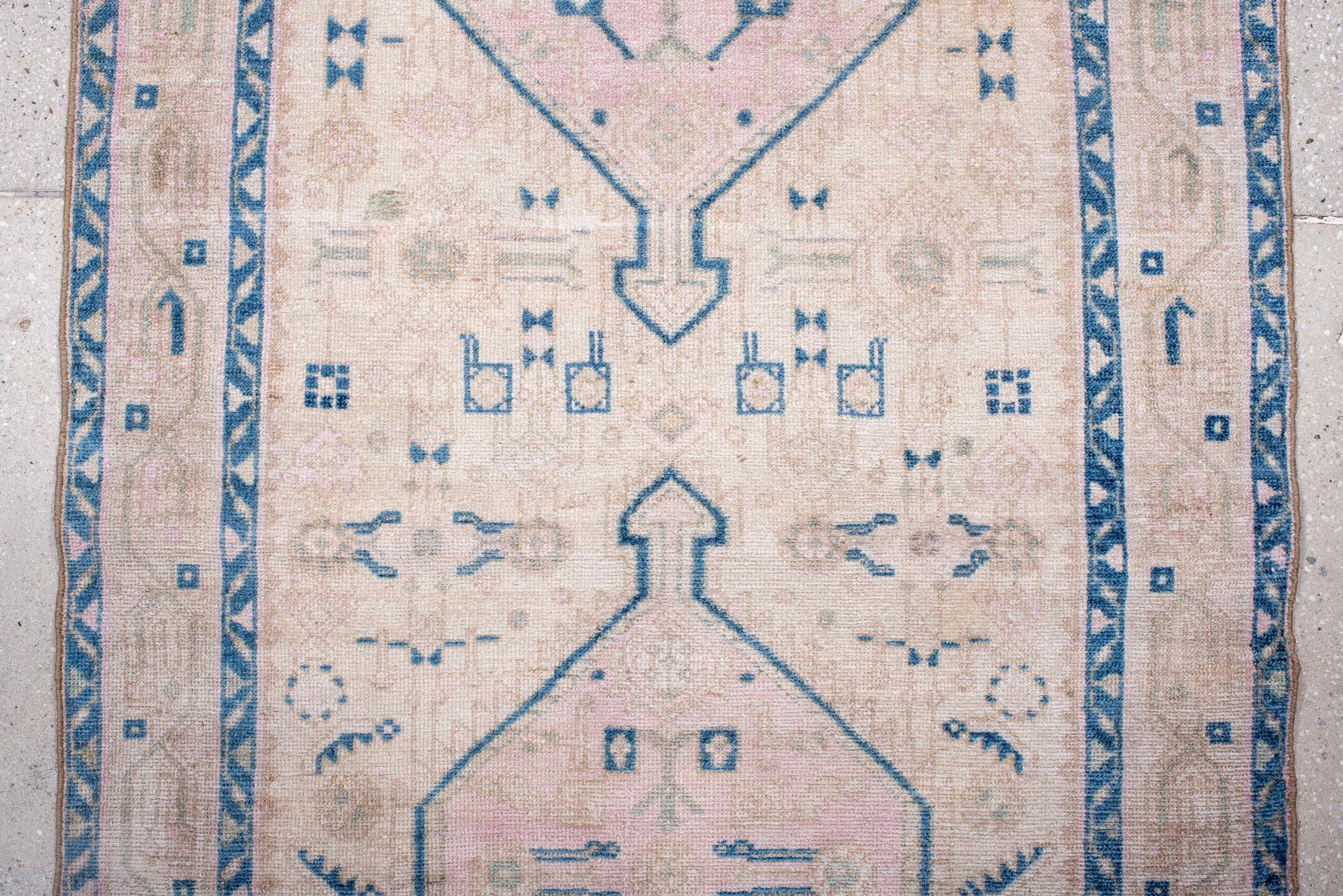 2' x 9' one-of-a-kind handmade antique Hamadan runner rug. Color palette: ivory, sky blue, blush, taupe, pale pink
