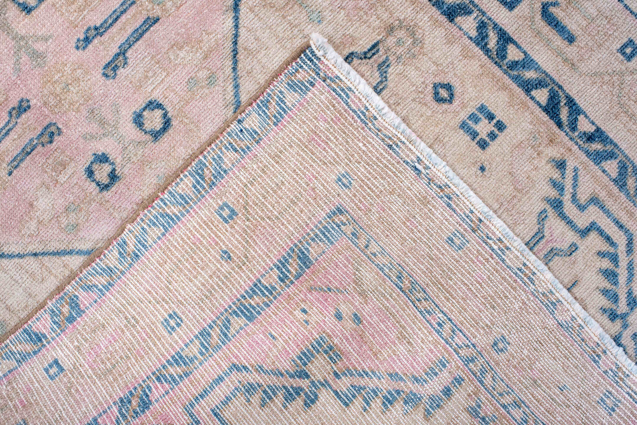 2' x 9' one-of-a-kind handmade antique Hamadan runner rug. Color palette: ivory, sky blue, blush, taupe, pale pink