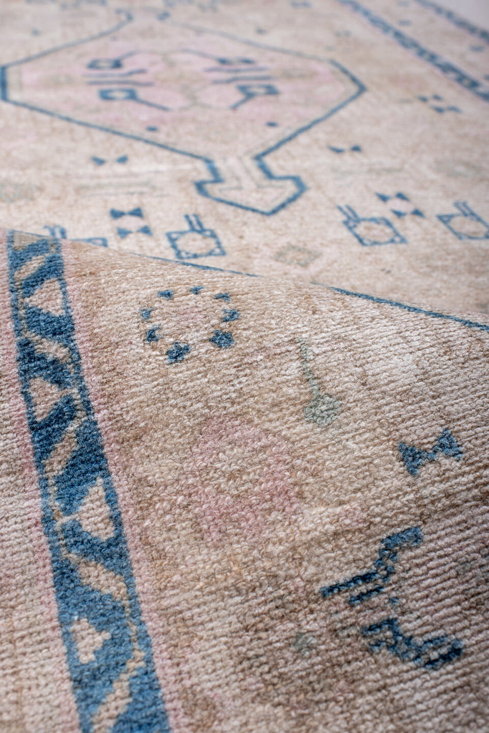 2' x 9' one-of-a-kind handmade antique Hamadan runner rug. Color palette: ivory, sky blue, blush, taupe, pale pink