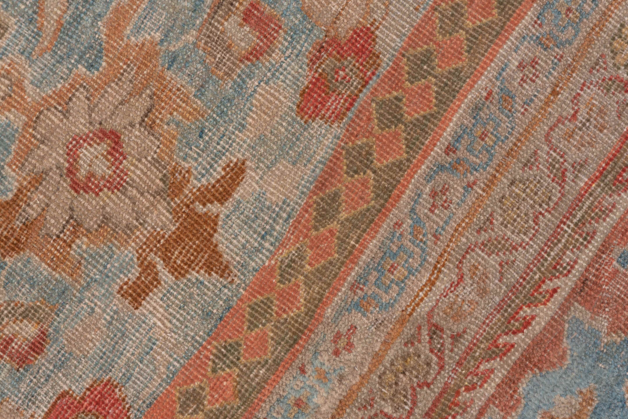 11' x 13' one-of-a-kind handmade antique Sultanabad oversize rug. Color palette: sky blue, terra cotta, ivory, beige, rust