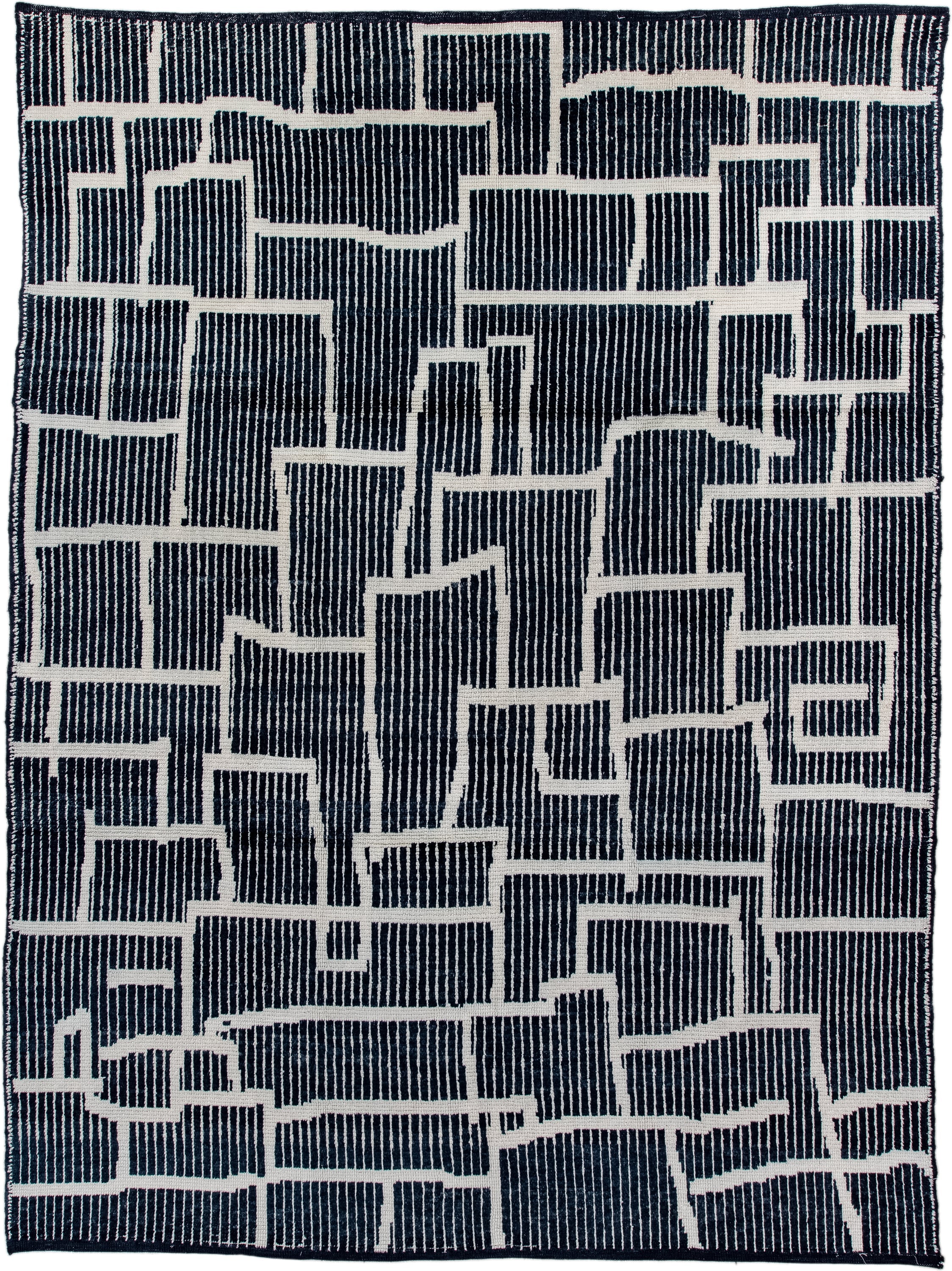 7' x 10' one-of-a-kind handmade vintage Tulu large size rug. Color palette: navy, ivory, blue
