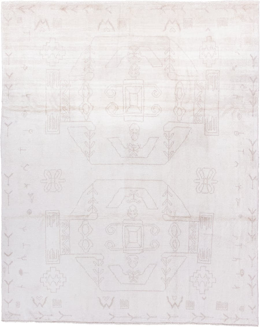 8' x 10' one-of-a-kind handmade vintage Moroccan large size rug. Color palette: ivory, blush, taupe, cream, pink, beige