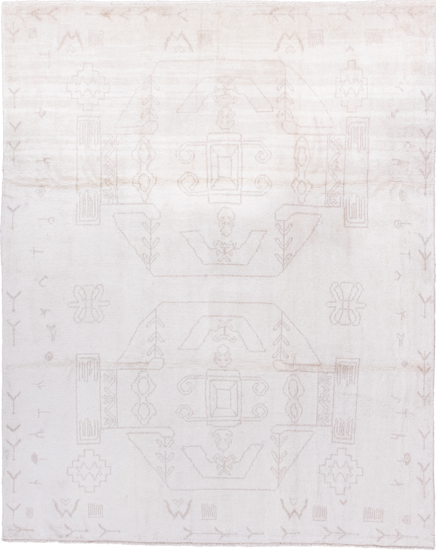 8' x 10' one-of-a-kind handmade vintage Moroccan large size rug. Color palette: ivory, blush, taupe, cream, pink, beige