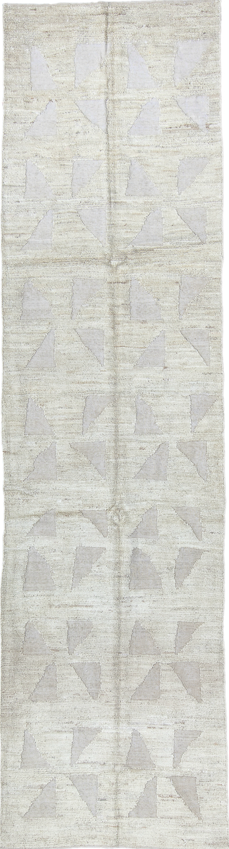 3' x 10' one-of-a-kind handmade vintage Tulu runner rug. Color palette: black, dark gray, gainsboro, gray, light blue