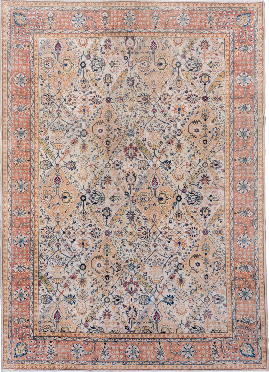 4' x 9' one-of-a-kind handmade vintage Tabriz runner rug. Color palette: black, blue, brown, dark gray, dim gray, gray