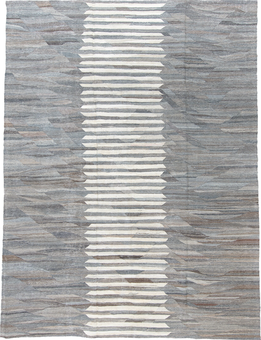 9' x 11' one-of-a-kind handmade vintage Kilim large size rug. Color palette: dark gray, dim gray, gainsboro, gray