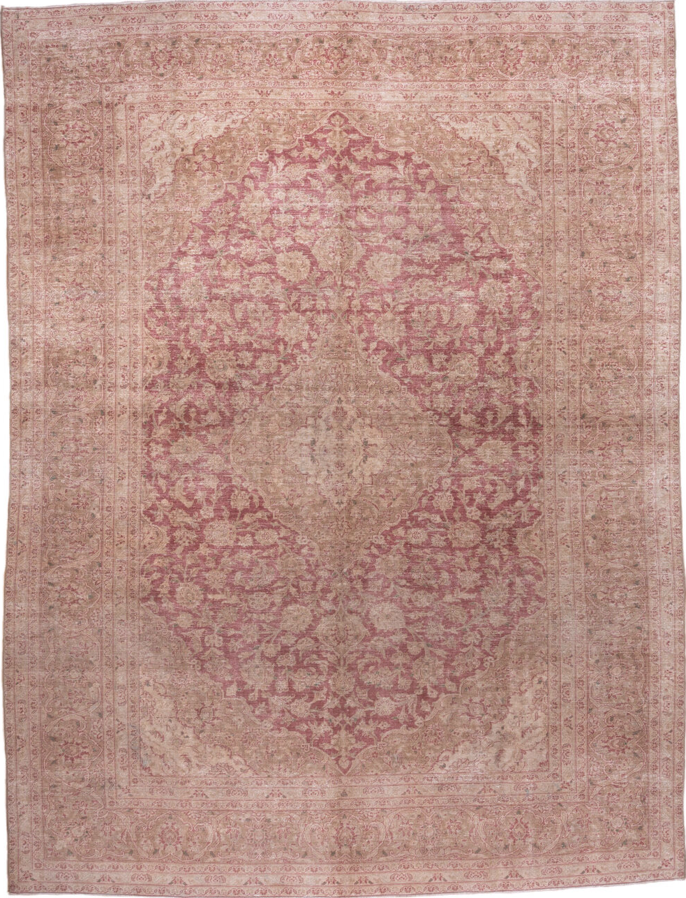 9' x 13' one-of-a-kind handmade vintage Kashan large size rug. Color palette: brown, gray, light gray, off-white, orange