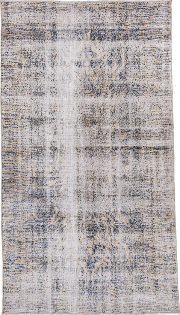 4' x 8' one-of-a-kind handmade vintage Oushak rug. Color palette: dark gray, dim gray, gainsboro, gray, light gray