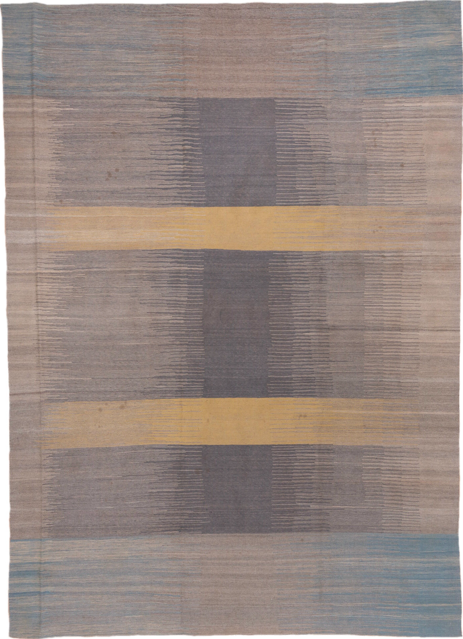 8' x 11' one-of-a-kind handmade vintage Kilim large size rug. Color palette: brown, dim gray, gray, light gray, pink
