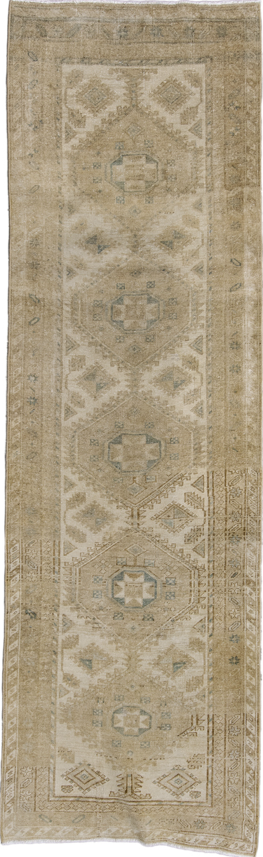 2' x 8' one-of-a-kind handmade vintage Tabriz runner rug. Color palette: brown, gray, light gray, off-white, snow, white