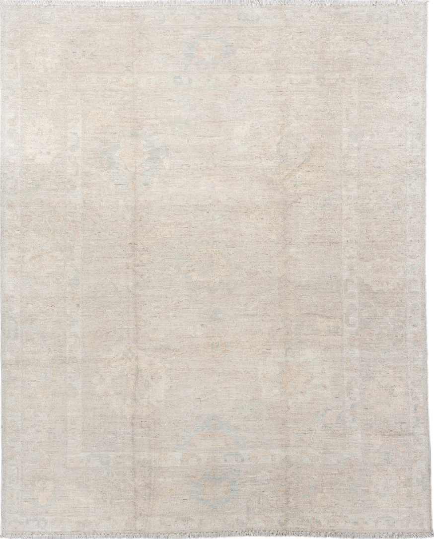 8' x 10' one-of-a-kind handmade vintage Oushak large size rug. Color palette: light gray, gray, off-white, pink, gainsboro