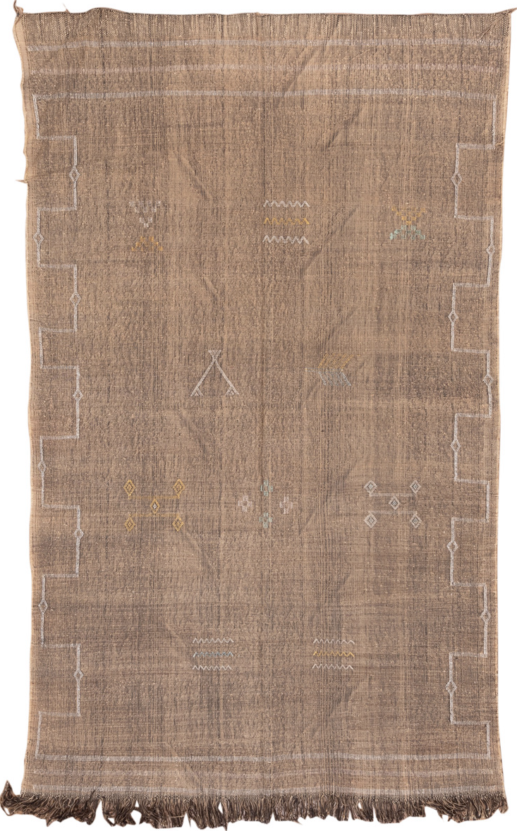 5' x 8' one-of-a-kind handmade vintage Cactus Kilim medium size rug. Color palette: brown, gray, light gray, off-white