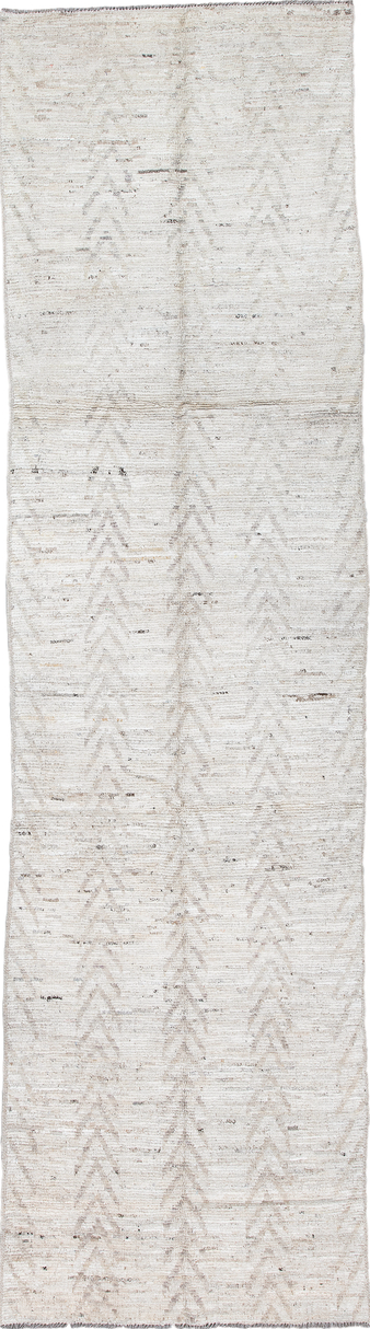 3' x 11' one-of-a-kind handmade vintage Tulu runner rug. Color palette: dark gray, gainsboro, gray, light blue, light gray