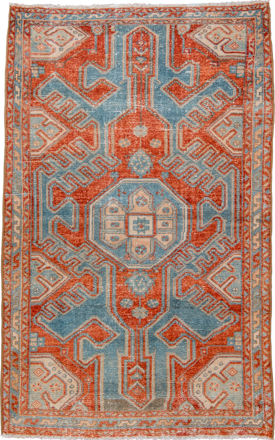 3' x 5' one-of-a-kind handmade vintage Malayer small size rug. Color palette: brown, dark gray, gray, light gray, off-white
