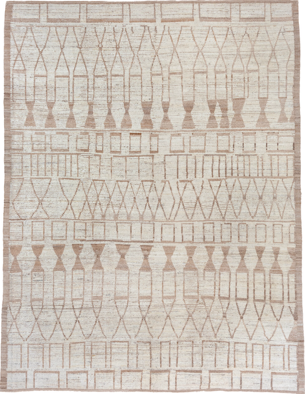 10' x 13' one-of-a-kind handmade vintage Tulu large size rug. Color palette: dark gray, gainsboro, gray, light gray, linen