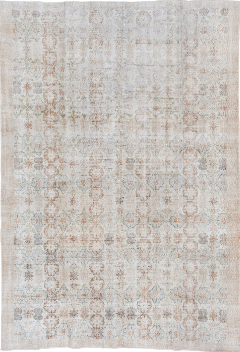 6' x 10' one-of-a-kind handmade vintage Oushak large size rug. Color palette: dark gray, gainsboro, gray, light gray