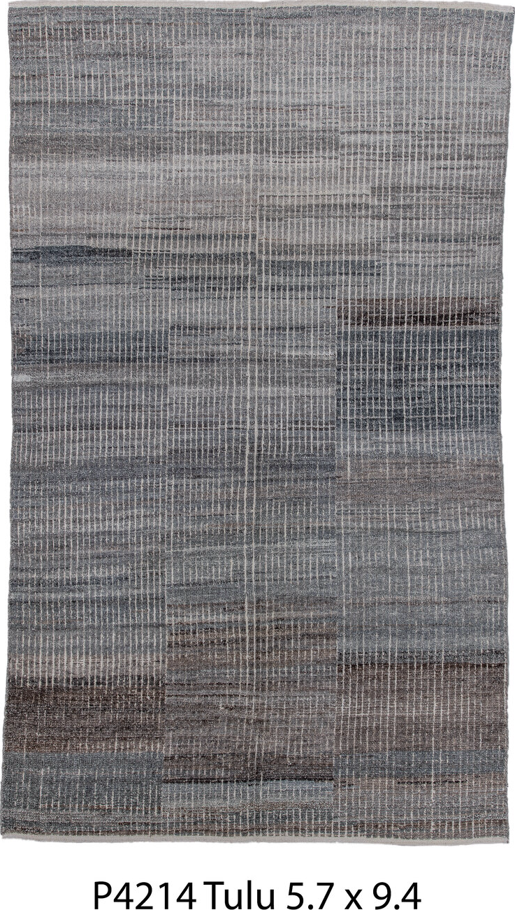 5' x 9' one-of-a-kind handmade vintage Tulu medium size rug. Color palette: black, blue, charcoal, dark gray, dim gray