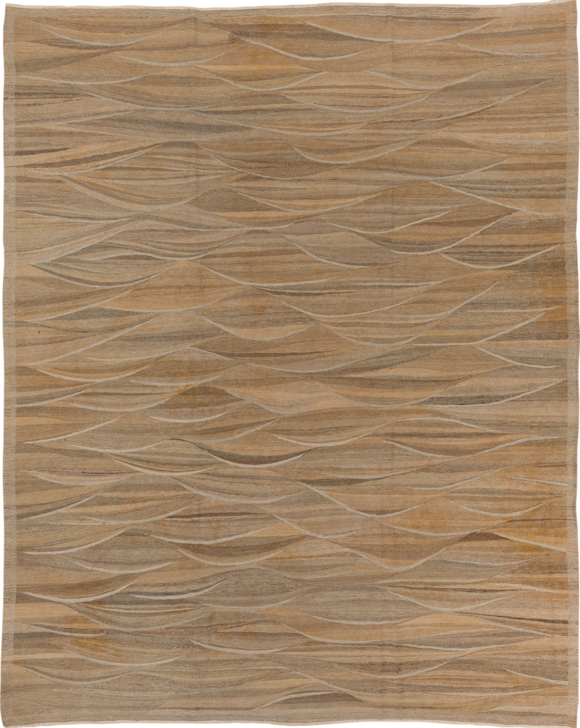 8' x 9' one-of-a-kind handmade vintage Kilim rug. Color palette: brown, gray, light gray, off-white, snow, white, whitesmoke