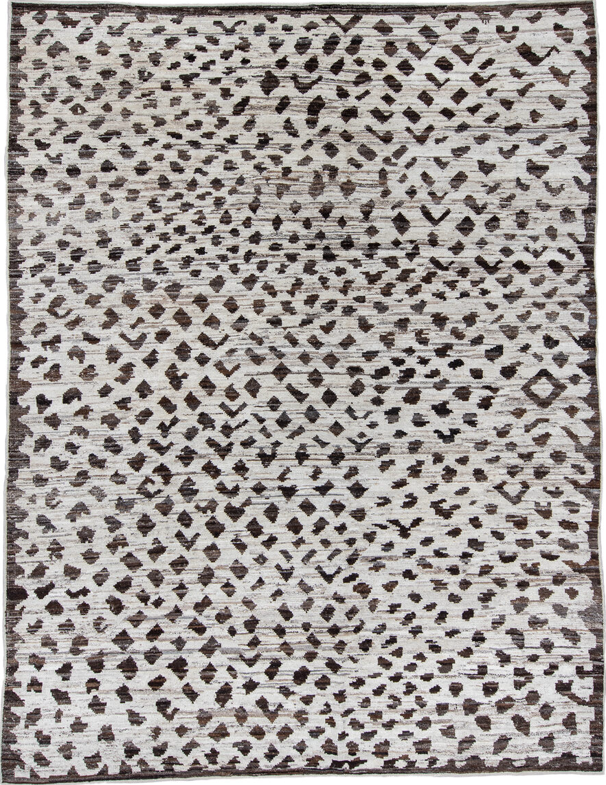 10' x 14' one-of-a-kind handmade vintage Tulu large size rug. Color palette: black, dark gray, dim gray, gainsboro, gray