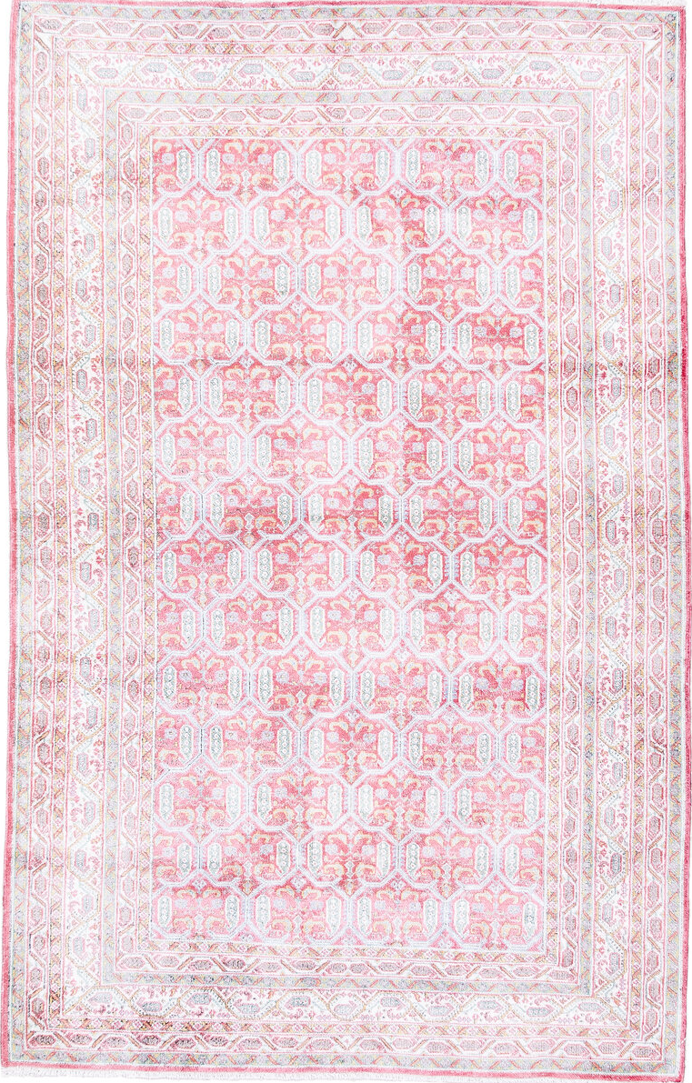 3' x 4' one-of-a-kind handmade vintage Kashmir small size rug. Color palette: dark gray, gainsboro, gray, light gray