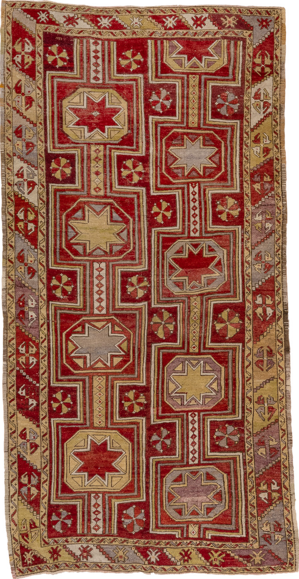 4' x 9' one-of-a-kind handmade vintage Oushak rug. Color palette: brown, pink, red