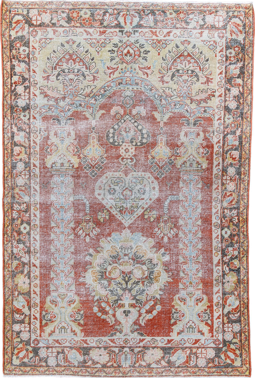 4' x 6' one-of-a-kind handmade vintage Mahal small size rug. Color palette: black, brown, dark gray, dim gray, gainsboro