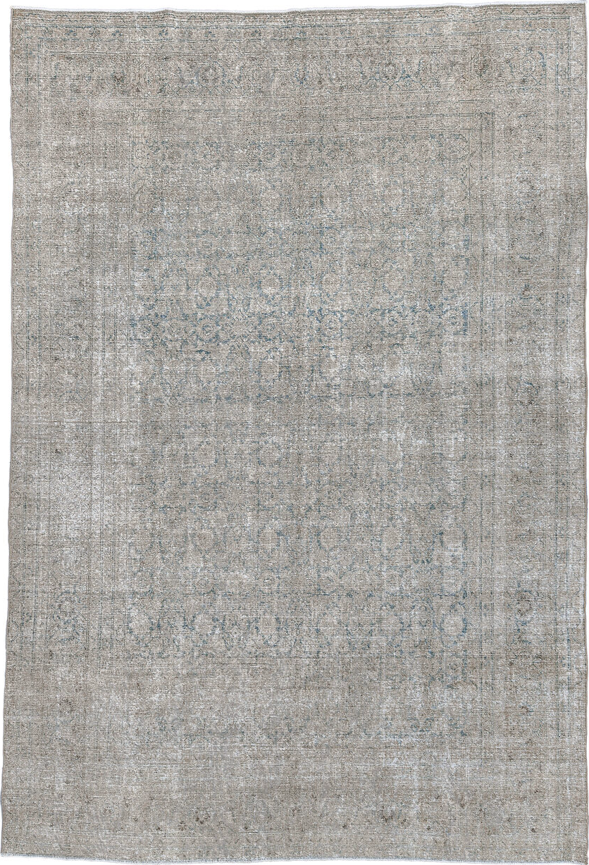 7' x 11' one-of-a-kind handmade vintage Tabriz large size rug. Color palette: black, blue, charcoal, dark gray, dim gray