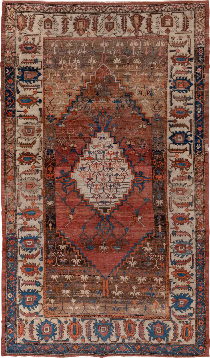 7' x 12' one-of-a-kind handmade vintage Bakhshayesh large size rug. Color palette: arapawa, blue, brown, fiord, gray, pink