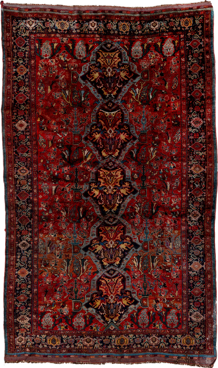 5' x 8' one-of-a-kind handmade vintage Qashqai medium size rug. Color palette: black, blue, brown, charcoal, dim gray, gray