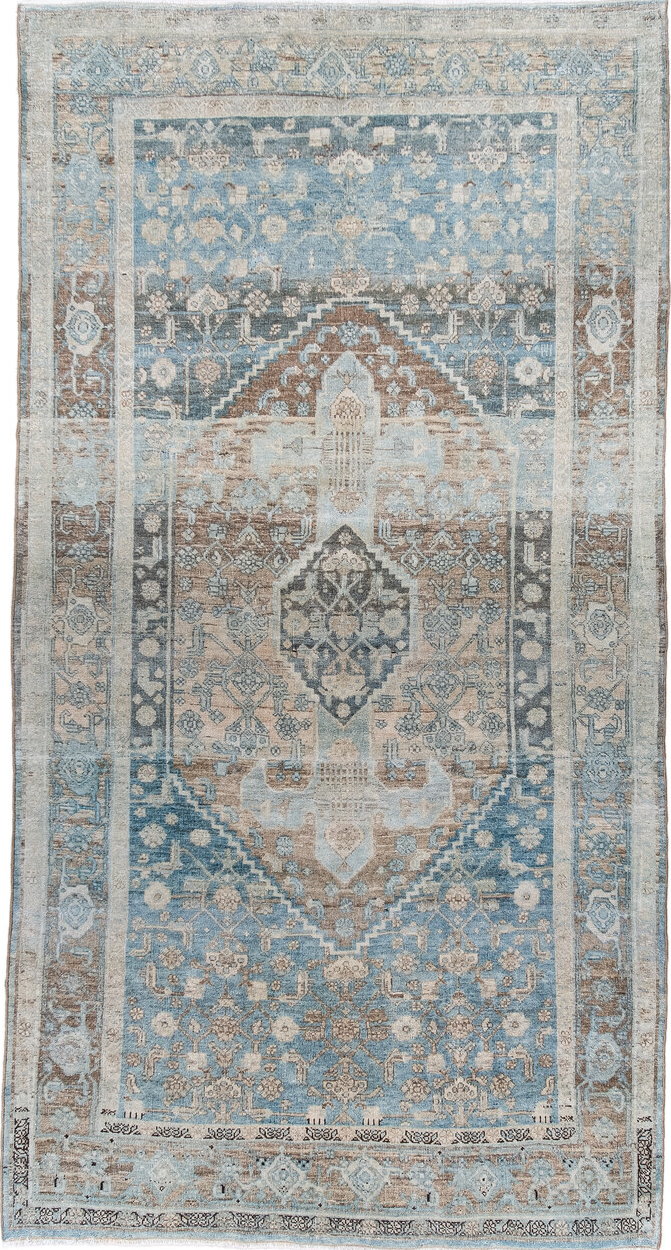 4' x 7' one-of-a-kind handmade vintage Bidjar rug. Color palette: blue, dim gray, gray, light blue, light gray