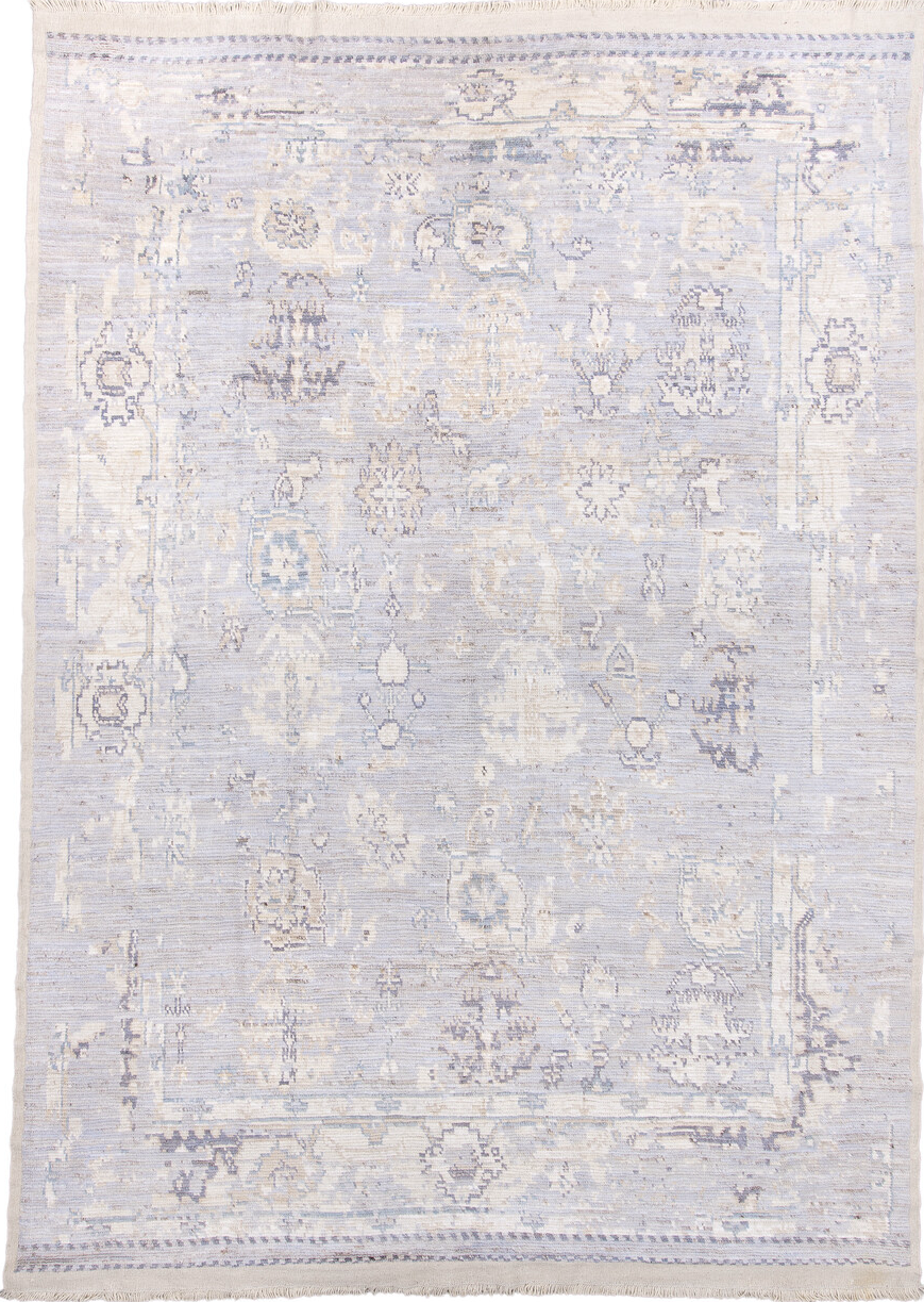 9' x 13' one-of-a-kind handmade vintage Tulu large size rug. Color palette: dark gray, gainsboro, gray, light gray, linen
