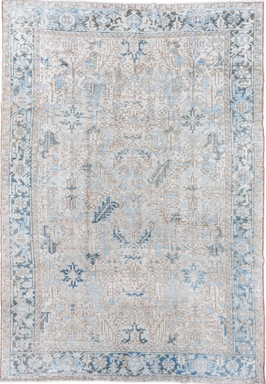 7' x 11' one-of-a-kind handmade vintage Heriz large size rug. Color palette: dark gray, dim gray, gainsboro, gray