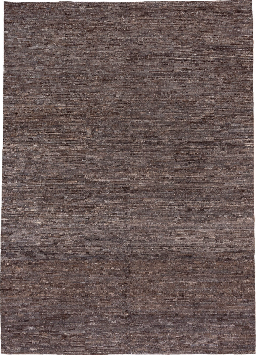 9' x 12' one-of-a-kind handmade vintage Tulu large size rug. Color palette: black, brown, gray, pink