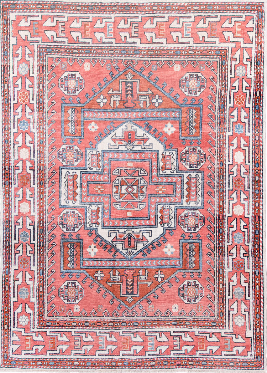 8' x 11' one-of-a-kind handmade vintage Oushak large size rug. Color palette: blue, brown, dark gray, gray, indian red
