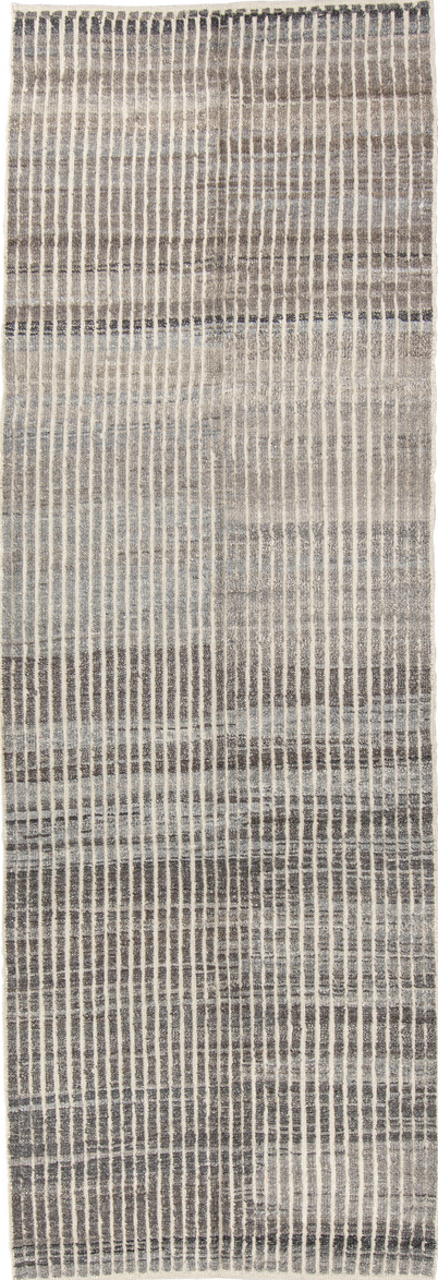 3' x 9' one-of-a-kind handmade vintage Tulu runner rug. Color palette: black, charcoal, dark gray, dim gray, gray