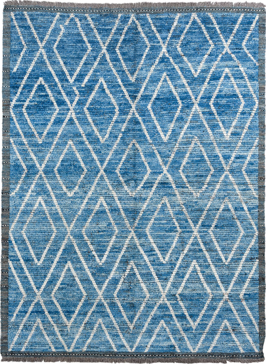 5' x 6' one-of-a-kind handmade vintage Tulu rug. Color palette: arapawa, blue, dark gray, gainsboro, gray, light blue