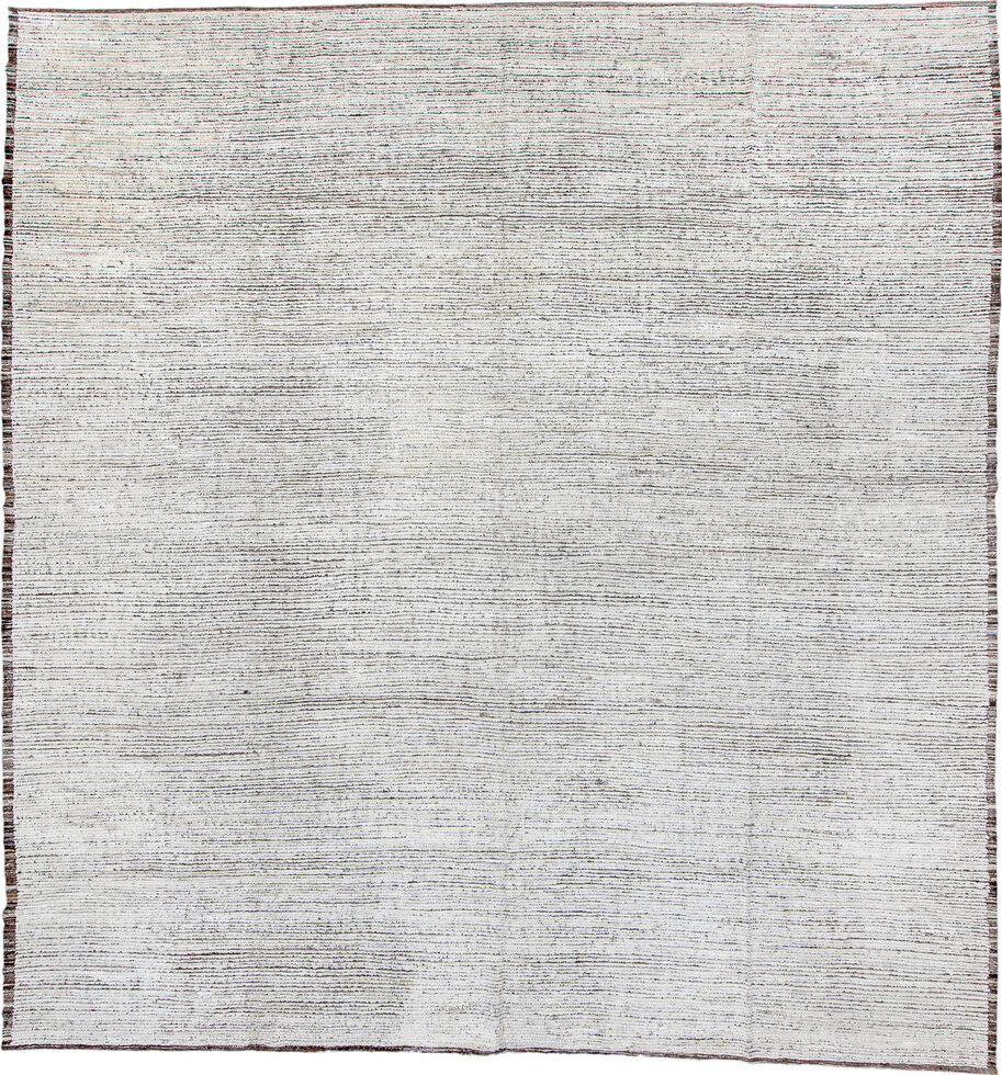 13' x 13' one-of-a-kind handmade vintage Tulu oversize rug. Color palette: black, dark gray, dim gray, gainsboro, gray