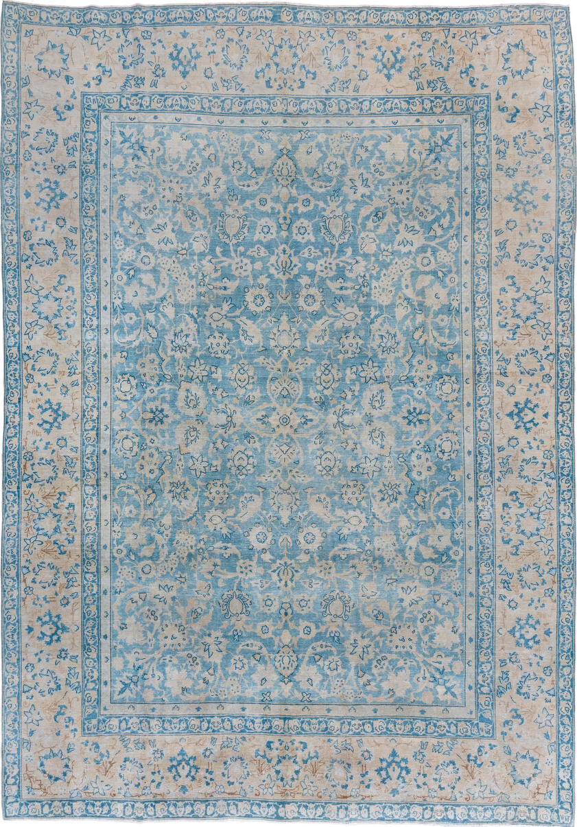 9' x 12' one-of-a-kind handmade vintage Tabriz large size rug. Color palette: arapawa, blue, dark gray, dim gray, gray