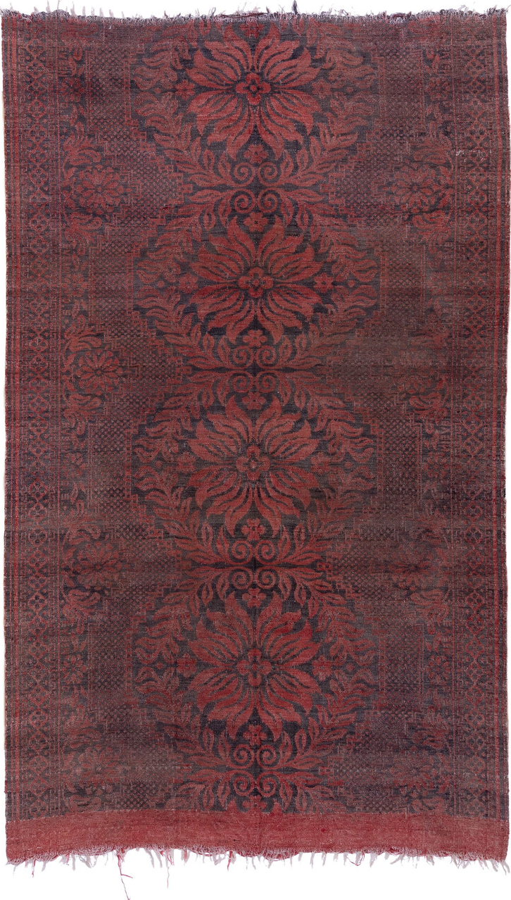 5' x 9' one-of-a-kind handmade vintage Kilim medium size rug. Color palette: brown, gray, off-white, pink, red, snow, white